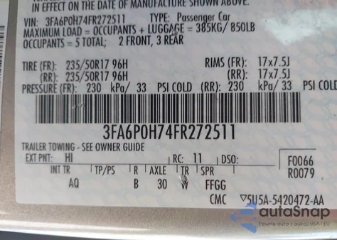 2015 Ford Fusion Se from USA, damaged, VIN 3FA6P0H74FR272511